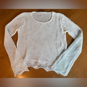 Open-Knit Long Sleeve Pullover Sweater - White